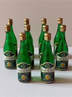10x Miniature Irish Cheer Green Beer Bottles St. Patricks Craft Dollhouse Decor